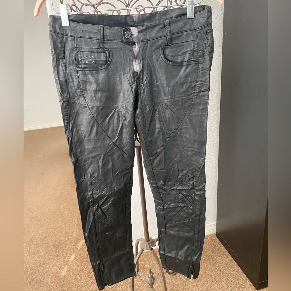 G-Star Black Leather Skinny Ankle Pant. Size 27